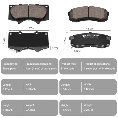 HYFTJYZ Ceramic Front and Rear Brake Pads Compatible with 2010-2023 Lexus GX460;2003-2009 Lexus GX470;2003-2024 Toyota 4Runner;2007-2014 Toyota FJCruiser;For Select 2001-2007 Toyota Sequoia(D976+D606) - Image 5