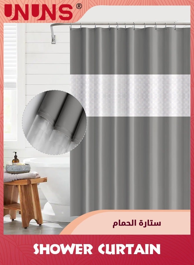 UNUNS Shower Curtain,Grey Long Shower Curtain With Visual Window And 12 Hooks For Bathroom Hotel Grade,72x72inch Waterproof Repellent Bathroom Curtain Gray - Image 2