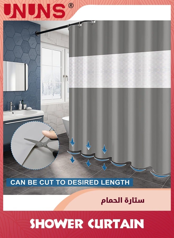 UNUNS Shower Curtain,Grey Long Shower Curtain With Visual Window And 12 Hooks For Bathroom Hotel Grade,72x72inch Waterproof Repellent Bathroom Curtain Gray - Image 4