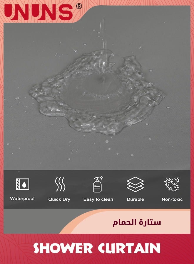 UNUNS Shower Curtain,Grey Long Shower Curtain With Visual Window And 12 Hooks For Bathroom Hotel Grade,72x72inch Waterproof Repellent Bathroom Curtain Gray - Image 3