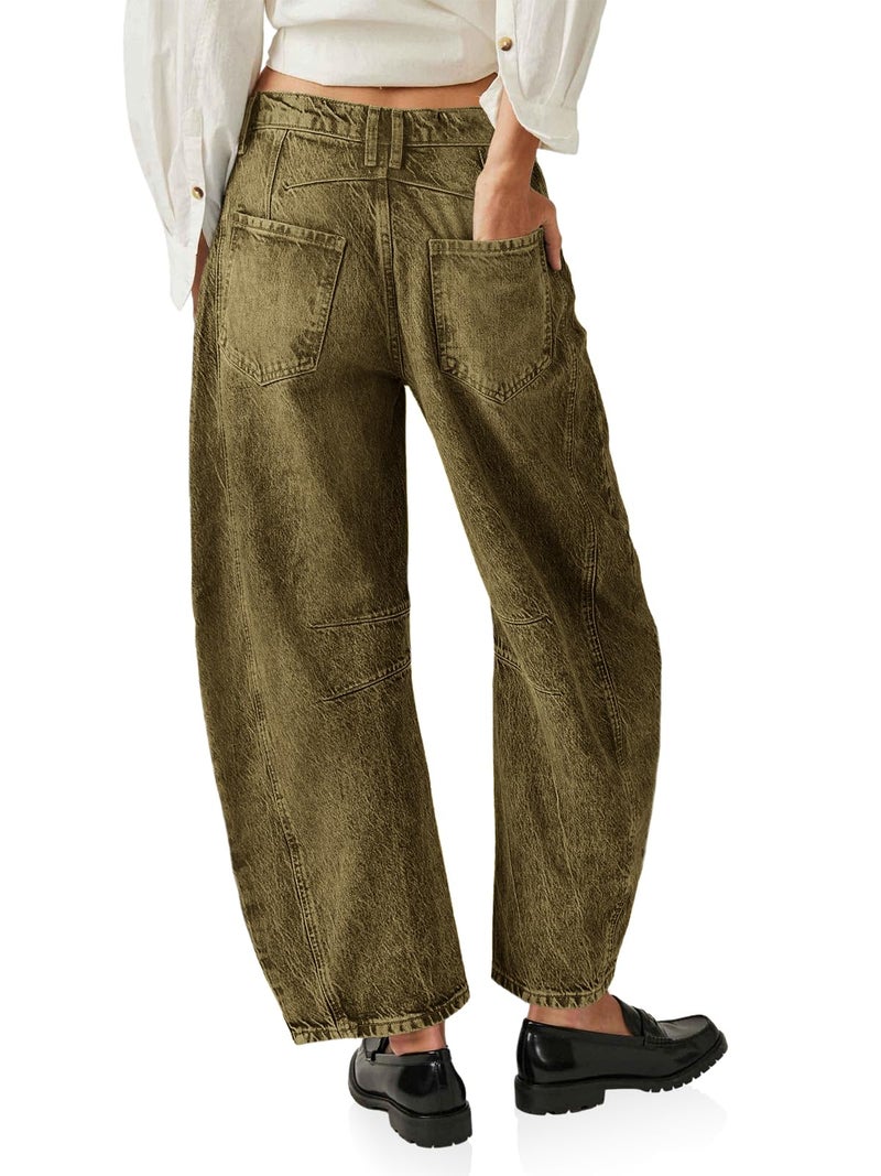 PLNOTME Women's Baggy Boyfriend Jeans Vintage Wide Leg Mid Rise Barrel Denim Ankle Pants - Image 5