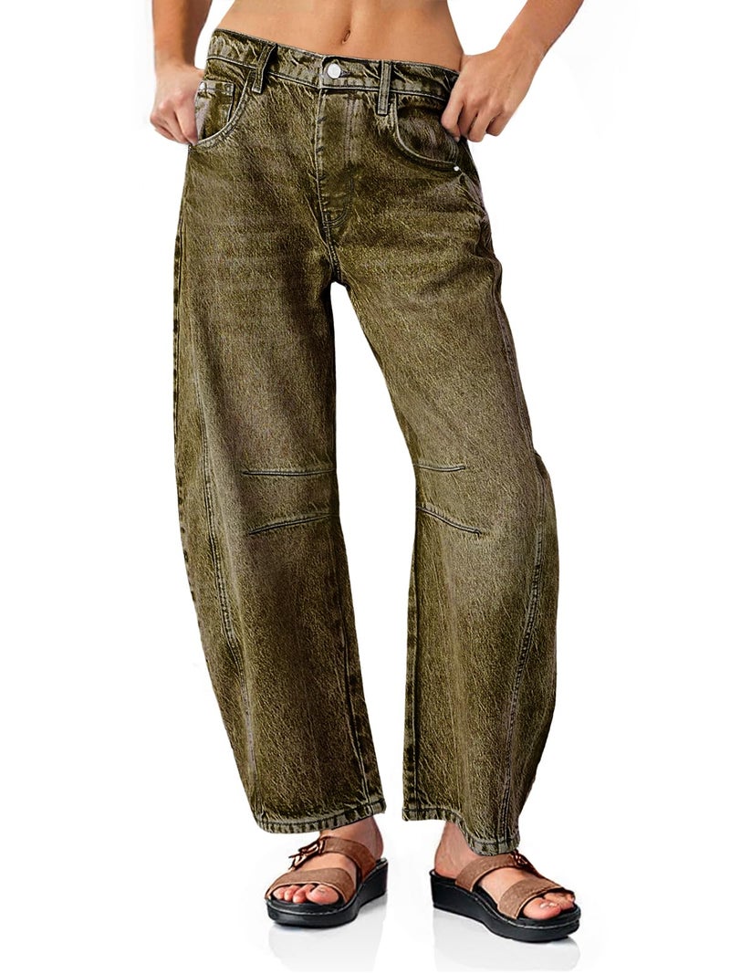 PLNOTME Women's Baggy Boyfriend Jeans Vintage Wide Leg Mid Rise Barrel Denim Ankle Pants - Image 1