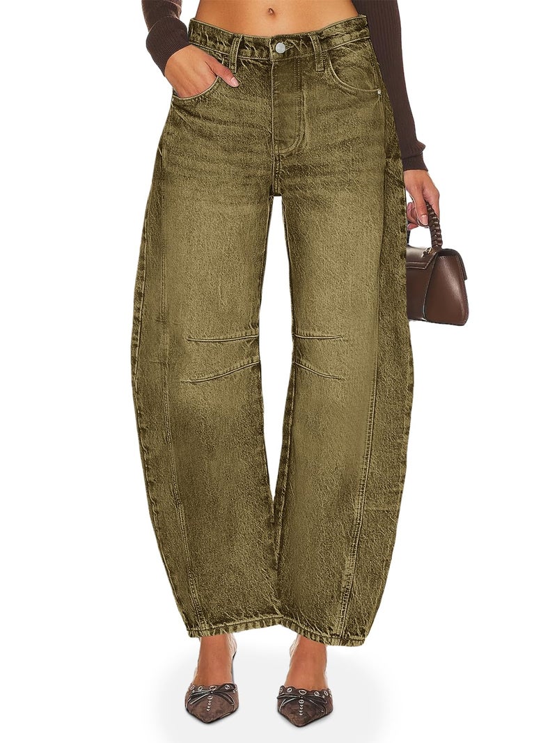 PLNOTME Women's Baggy Boyfriend Jeans Vintage Wide Leg Mid Rise Barrel Denim Ankle Pants - Image 2