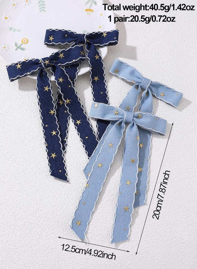 Take Two Set of 2 - Star Printed Bow Hair Clip - Image 2