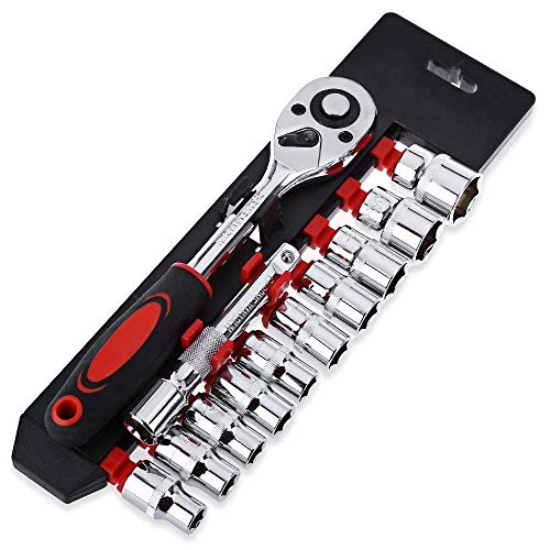 Inditrust 12 in 1 Tool KIT Socket Set 1/2 Chrome Vanadium Combination Socket Wrench Set with Ratchet Spanner Car Repair Tool Set - Fixed Square end and Hex end - Image 3