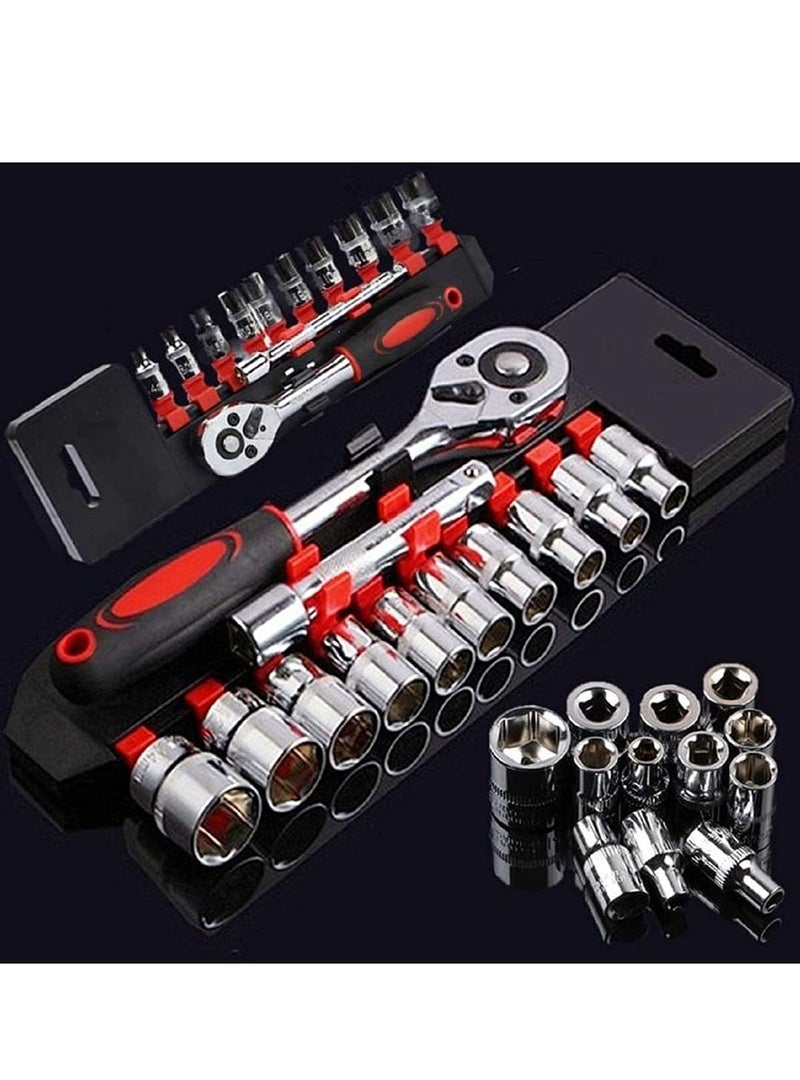 Inditrust 12 in 1 Tool KIT Socket Set 1/2 Chrome Vanadium Combination Socket Wrench Set with Ratchet Spanner Car Repair Tool Set - Fixed Square end and Hex end - Image 1