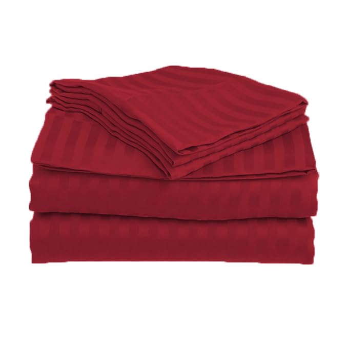 Evan Cotton Cotton Striped Plain Color Double Size Bedsheet for Double Bed with Two Pillow Covers for Home I Hotels Rooms I Guest House 90x100 Inch Maroon Color - Image 3