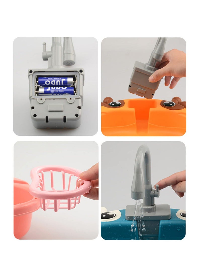 شابية لعبة حوض المطبخ للأطفال - حوض لعب تظاهري مع صنبور يعمل، ودوران مياه، وتصريف، بدون بطارية، مجموعة لعب أدوار تعليمية للأطفال الصغار والأطفال (أخضر) - Image 3