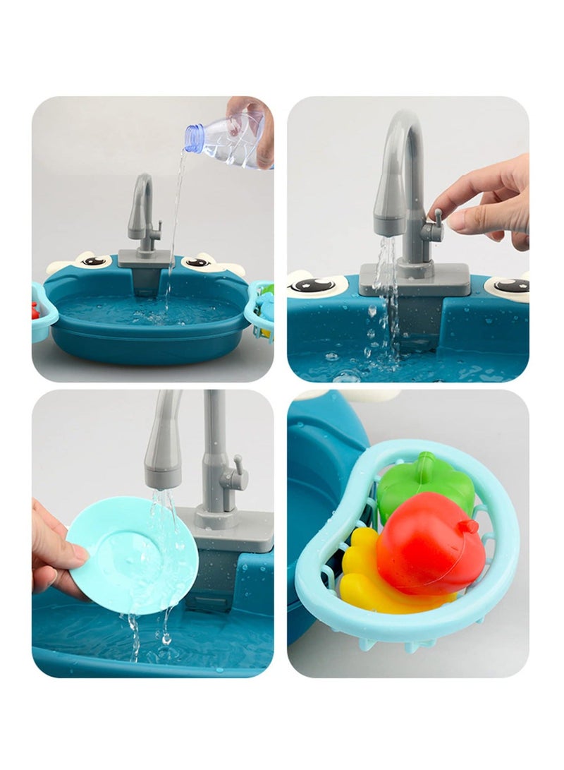 شابية لعبة حوض المطبخ للأطفال - حوض لعب تظاهري مع صنبور يعمل، ودوران مياه، وتصريف، بدون بطارية، مجموعة لعب أدوار تعليمية للأطفال الصغار والأطفال (أخضر) - Image 2