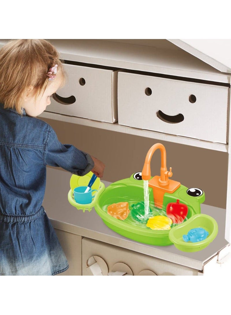 شابية لعبة حوض المطبخ للأطفال - حوض لعب تظاهري مع صنبور يعمل، ودوران مياه، وتصريف، بدون بطارية، مجموعة لعب أدوار تعليمية للأطفال الصغار والأطفال (أخضر) - Image 5