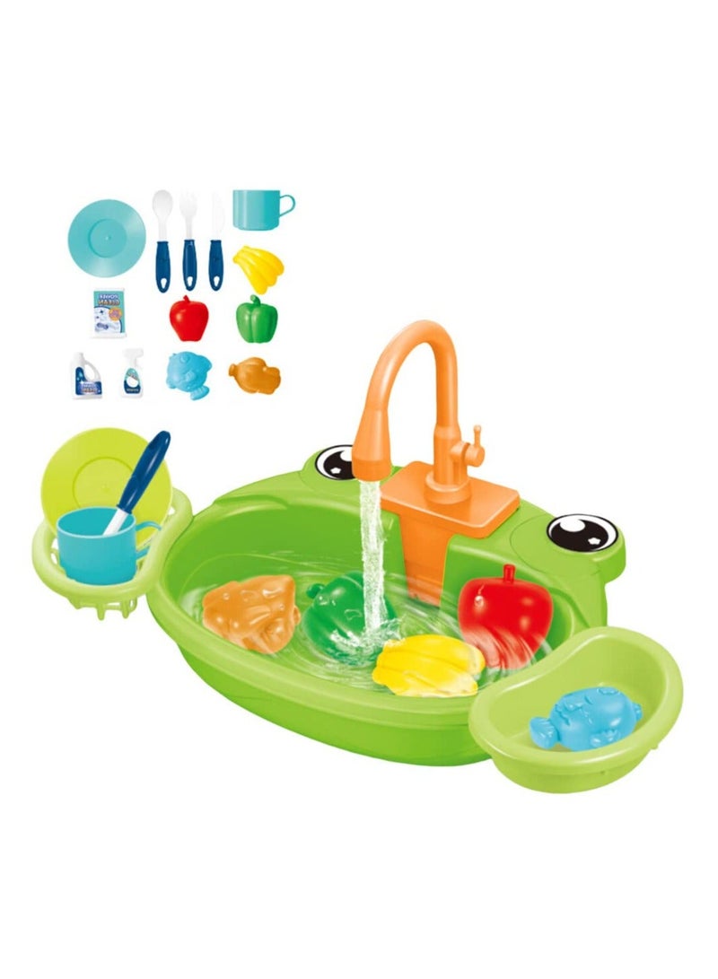 شابية لعبة حوض المطبخ للأطفال - حوض لعب تظاهري مع صنبور يعمل، ودوران مياه، وتصريف، بدون بطارية، مجموعة لعب أدوار تعليمية للأطفال الصغار والأطفال (أخضر) - Image 1