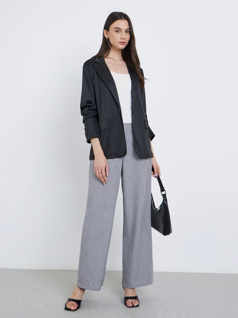 Take Two Take Two Black Casual Blazer with Single Button