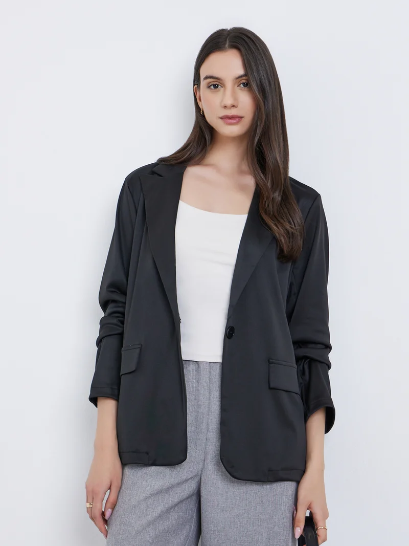 Take Two Take Two Black Casual Blazer with Single Button