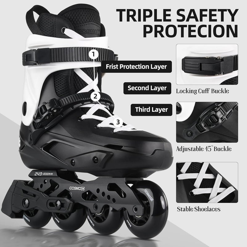 COSMOID TC Inline Skates for Adults & Teens – Professional Roller Blades for Men & Women, Fitness & Recreation Skates, Black, Size 4-13 - Image 4