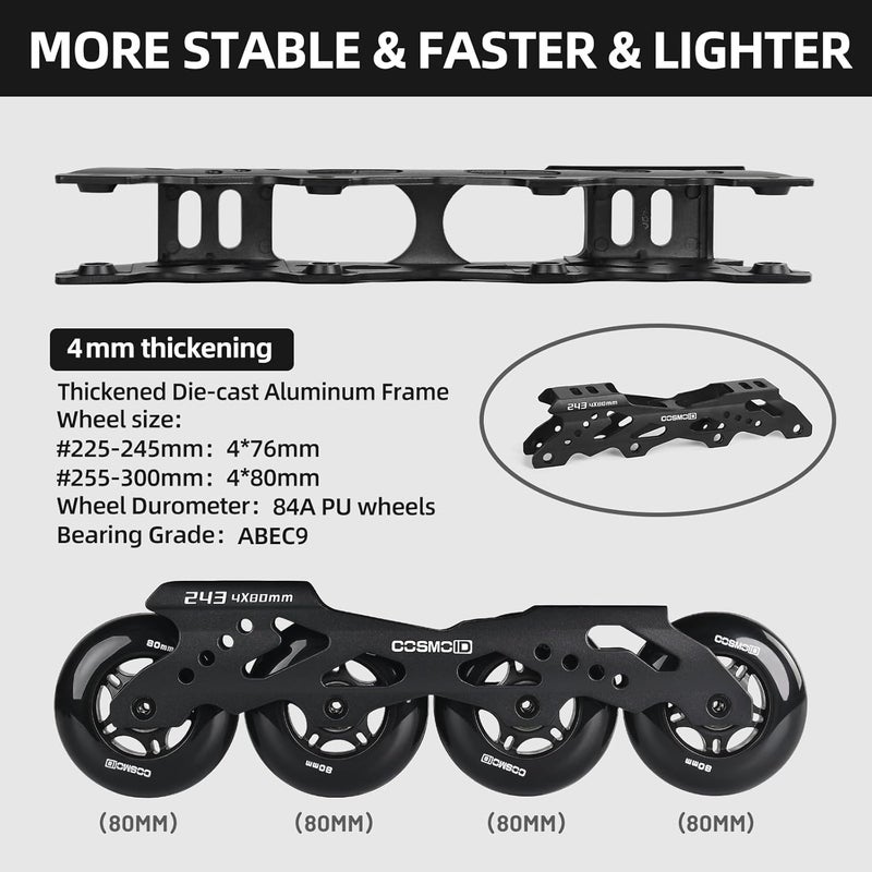 COSMOID TC Inline Skates for Adults & Teens – Professional Roller Blades for Men & Women, Fitness & Recreation Skates, Black, Size 4-13 - Image 2