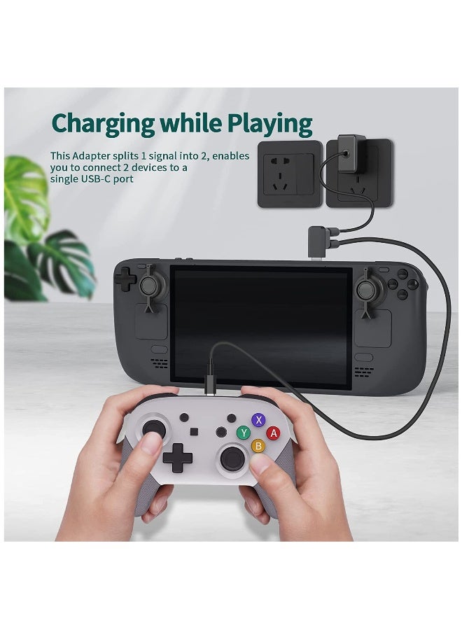 مجموعة واقيات عصا التحكم لستيم ديك مع 6 حوامل واقية لعصا التحكم، 1 قاعدة، 1 محول USB C ذكري بزاوية 90 درجة إلى مزدوج USB C متوافق مع سويتش لايت/الهاتف. - Image 3