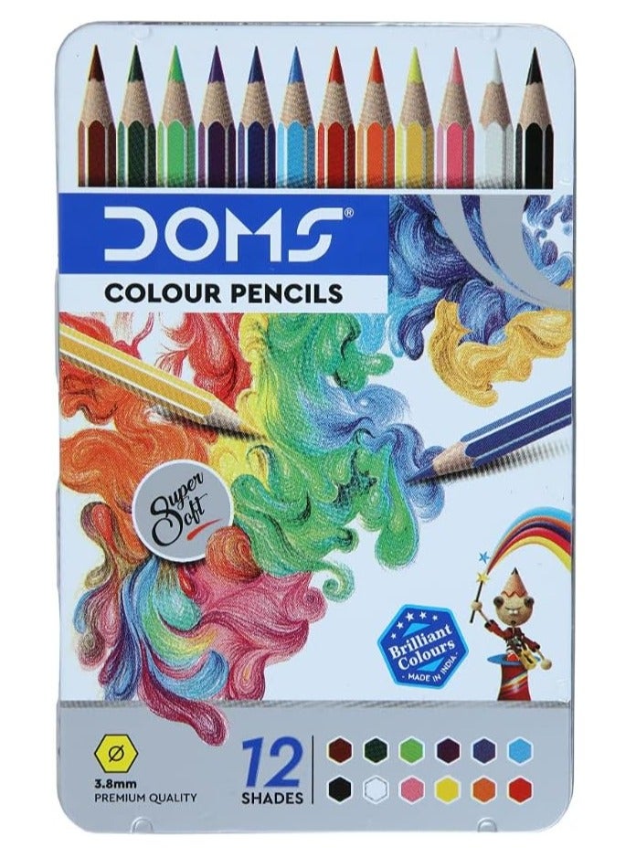 دومس مجموعة أقلام تلوين دومز فائقة النعومة وغير سامة في علبة مسطحة من القصدير (12 لونًا متنوعًا) - Image 1