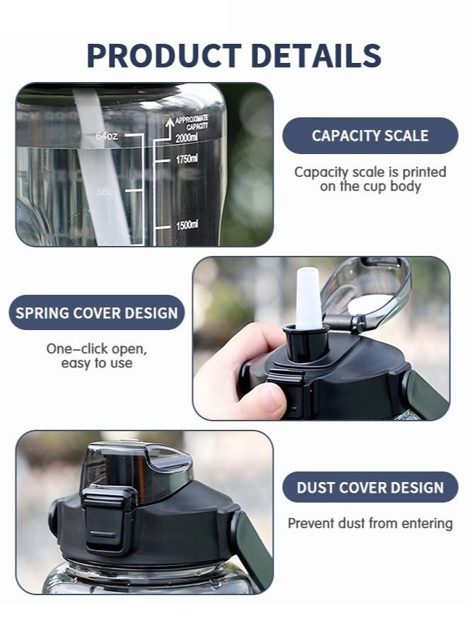 Gasin 2L Large Capacity Water Bottle with Silicone Straw (Multi-color Options) with Time Marker, Free Stickers + Cleaning Tools Set - Image 5