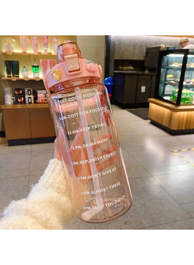 Gasin 2L Large Capacity Water Bottle with Silicone Straw (Multi-color Options) with Time Marker, Free Stickers + Cleaning Tools Set - Image 2