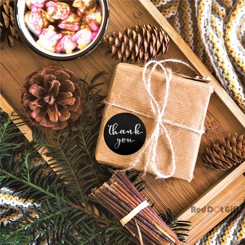 Red Dot Gift 500 pcs (3.8cm) Round Black Thank You Stickers Labels Roll Seals Thank You Waterproof Stickers with Beautiful Design Stickers Roll, Purchase Stickers with Silver Foil. - Image 4