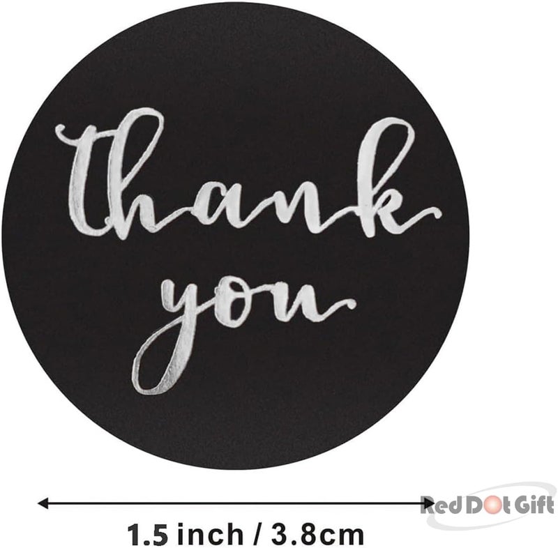 Red Dot Gift 500 pcs (3.8cm) Round Black Thank You Stickers Labels Roll Seals Thank You Waterproof Stickers with Beautiful Design Stickers Roll, Purchase Stickers with Silver Foil. - Image 2
