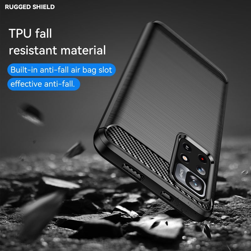 HuHa Case Cover For Xiaomi Poco M4 Pro 5G Brushed Texture Carbon Fiber TPU Phone Case(Black) - Image 4