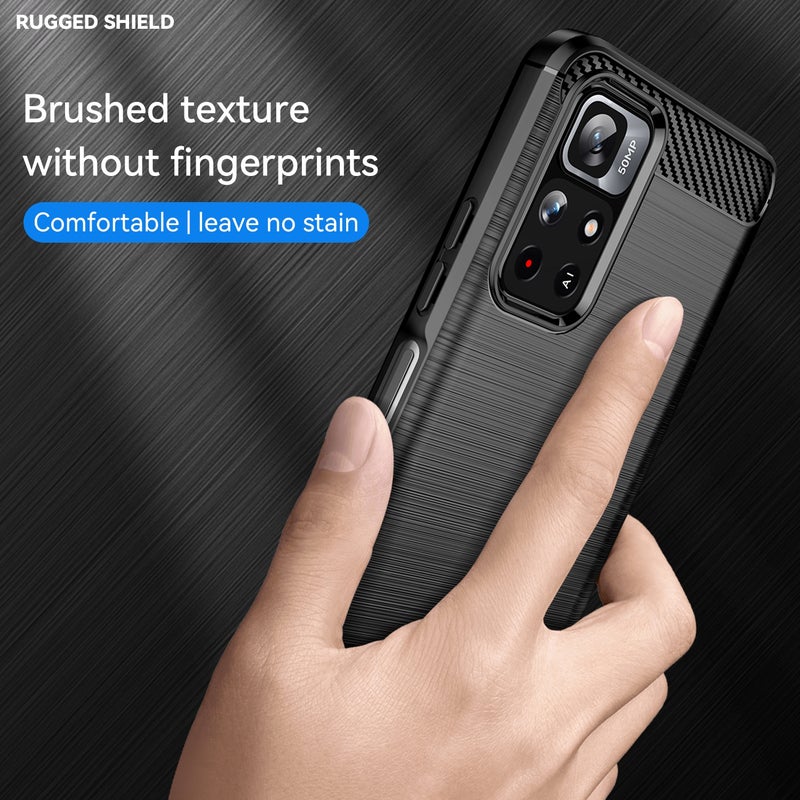 HuHa Case Cover For Xiaomi Poco M4 Pro 5G Brushed Texture Carbon Fiber TPU Phone Case(Black) - Image 3