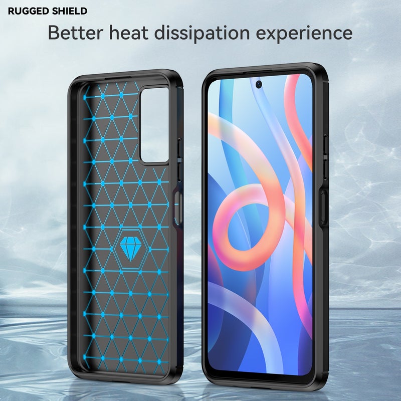 HuHa Case Cover For Xiaomi Poco M4 Pro 5G Brushed Texture Carbon Fiber TPU Phone Case(Black) - Image 2