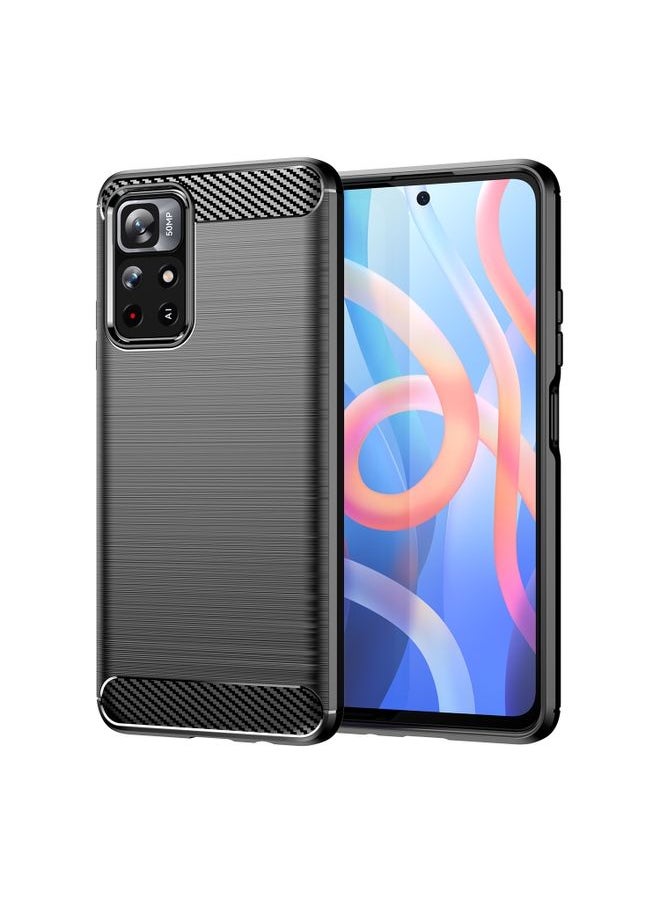 HuHa Case Cover For Xiaomi Poco M4 Pro 5G Brushed Texture Carbon Fiber TPU Phone Case Black 