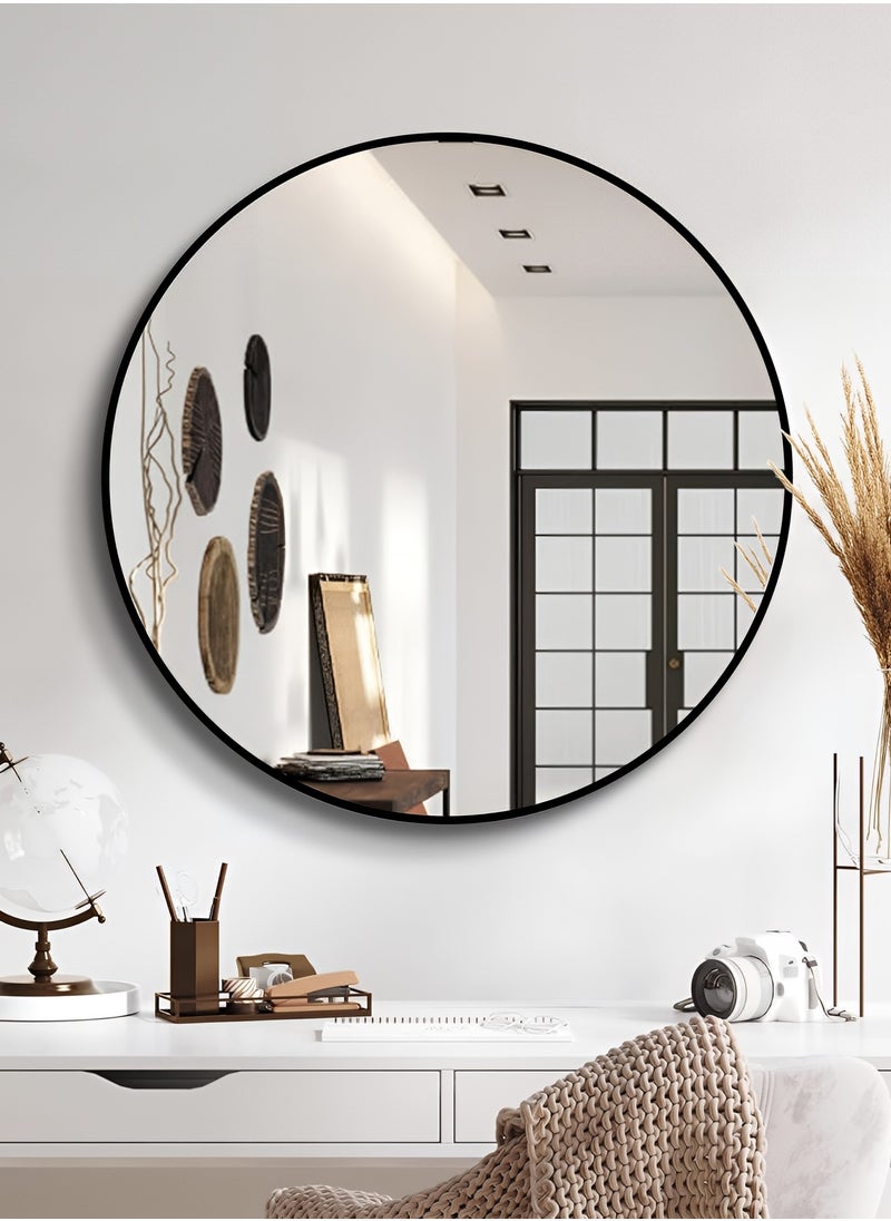 Taimi Round Makeup Mirror with Black Frame, Makeup Mirror Suitable for Vanity, Dressing Room, Bedroom - 80cm  - Image 1