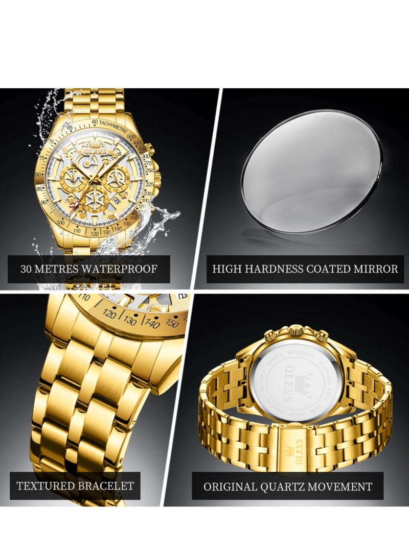 أوليفز ساعة رجالية كوارتز ستانلس ستيل مقاومة للماء باللون الذهبي 44 مم 9913 - Image 4