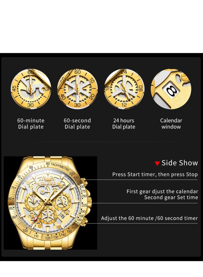 أوليفز ساعة رجالية كوارتز ستانلس ستيل مقاومة للماء باللون الذهبي 44 مم 9913 - Image 5