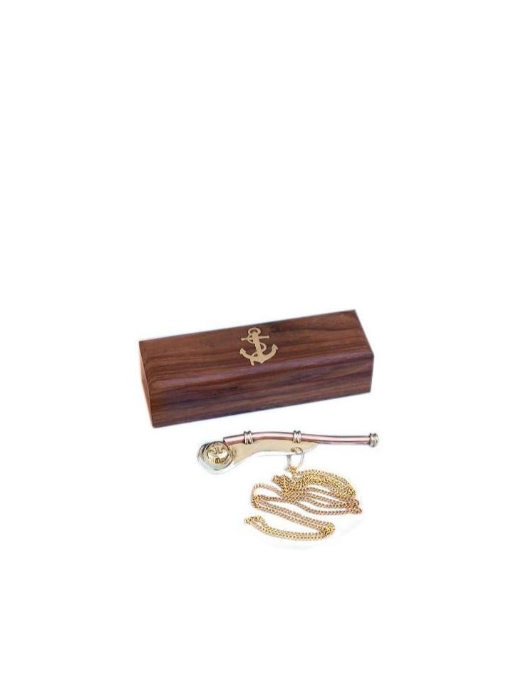 Solid Brass/Copper Boatswain (Bosun) Whistle with Rosewood Box 5" Brass Rustic Vintage Home Decor Gifts