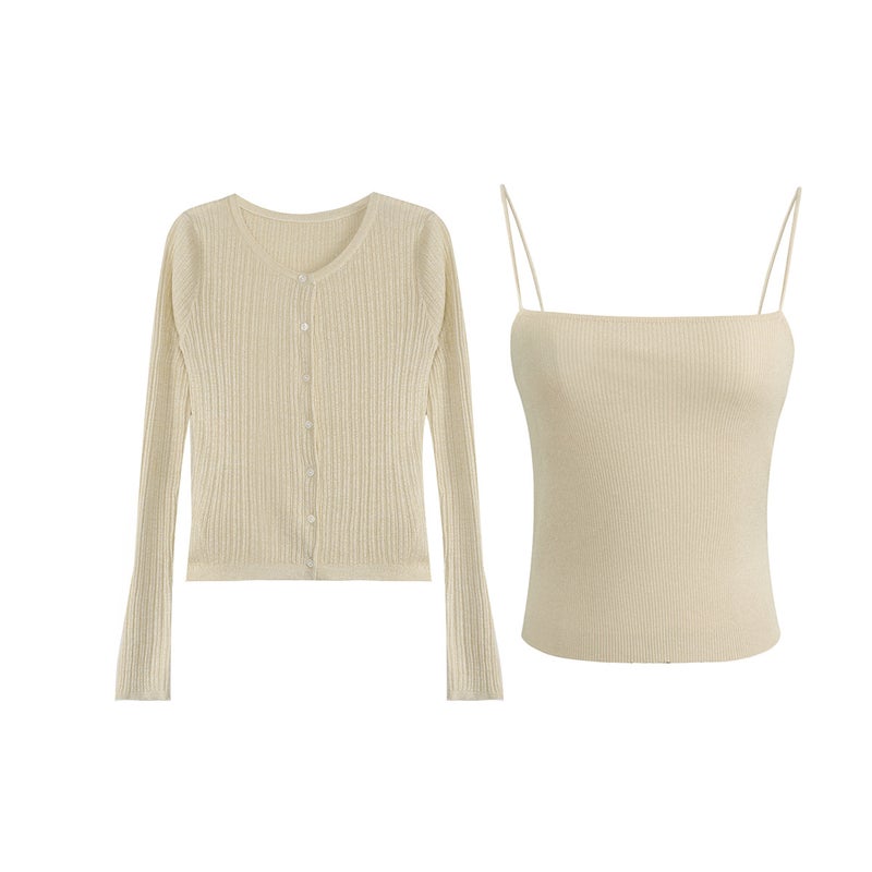 Knitted Cardigan & Camisole Two-Piece Set - Image 1