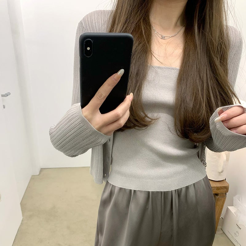 Knitted Cardigan & Camisole Two-Piece Set - Image 3