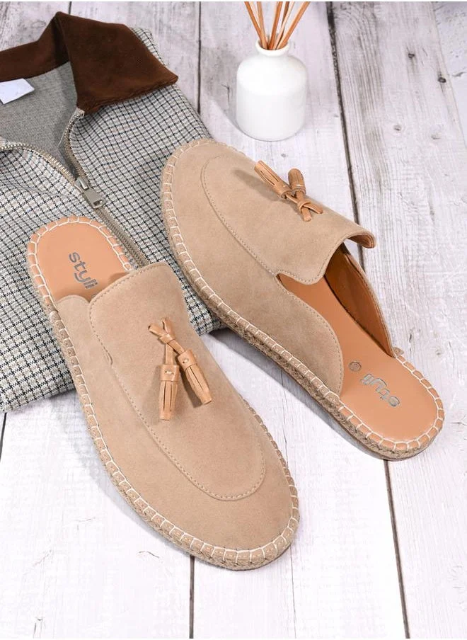 Styli Faux Suede Mule Espadrilles with Tassel