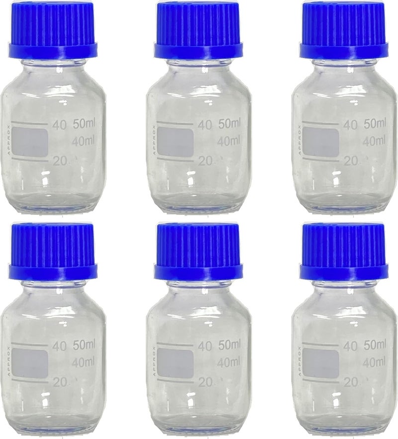 50ml Glass Round Media Storage Bottles with GL32 Screw Cap, Borosilicate, (Case of 6)