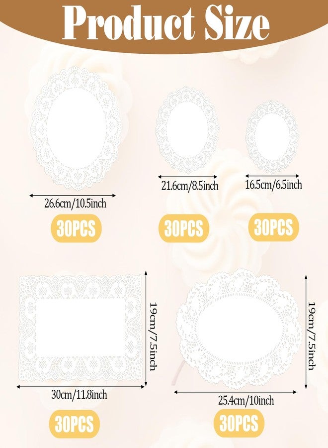salbsever 150Pcs Paper Doilies Assorted Sizes White Lace Paper Doilies Disposable Doily Rectangle Round Paper Doilies for Dessert Trays Tables Furniture Buffet Cake Fried Food Wedding Party Tableware Decor - Image 2