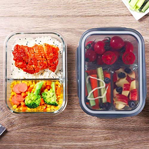 HOMIES INTERNATIONAL HOMIES INTERNATIONAL 1 Piece, 2 Compartment Rectangular Solid Glass Storage/Serving Bowl Set Lunch Tiffin Box with Clamp Plastic lid (1000ML) , Transparent  - Image 3