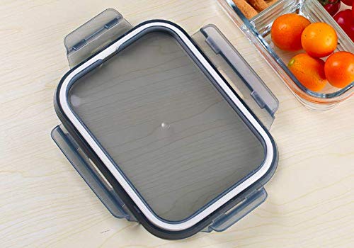 HOMIES INTERNATIONAL HOMIES INTERNATIONAL 1 Piece, 2 Compartment Rectangular Solid Glass Storage/Serving Bowl Set Lunch Tiffin Box with Clamp Plastic lid (1000ML) , Transparent  - Image 4