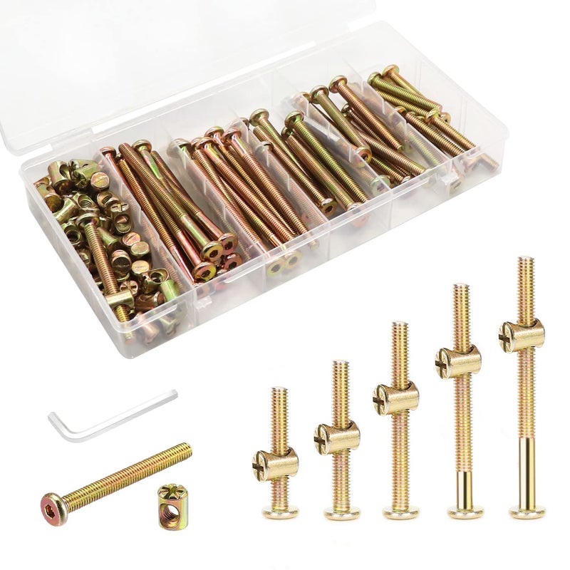 Allwin طقم استبدال مسامير سرير الأطفال 16 مجموعة براغي إطار السرير براغي وصواميل أسطوانية M6x40mm 50mm 60mm 70mm 80mm - Image 1