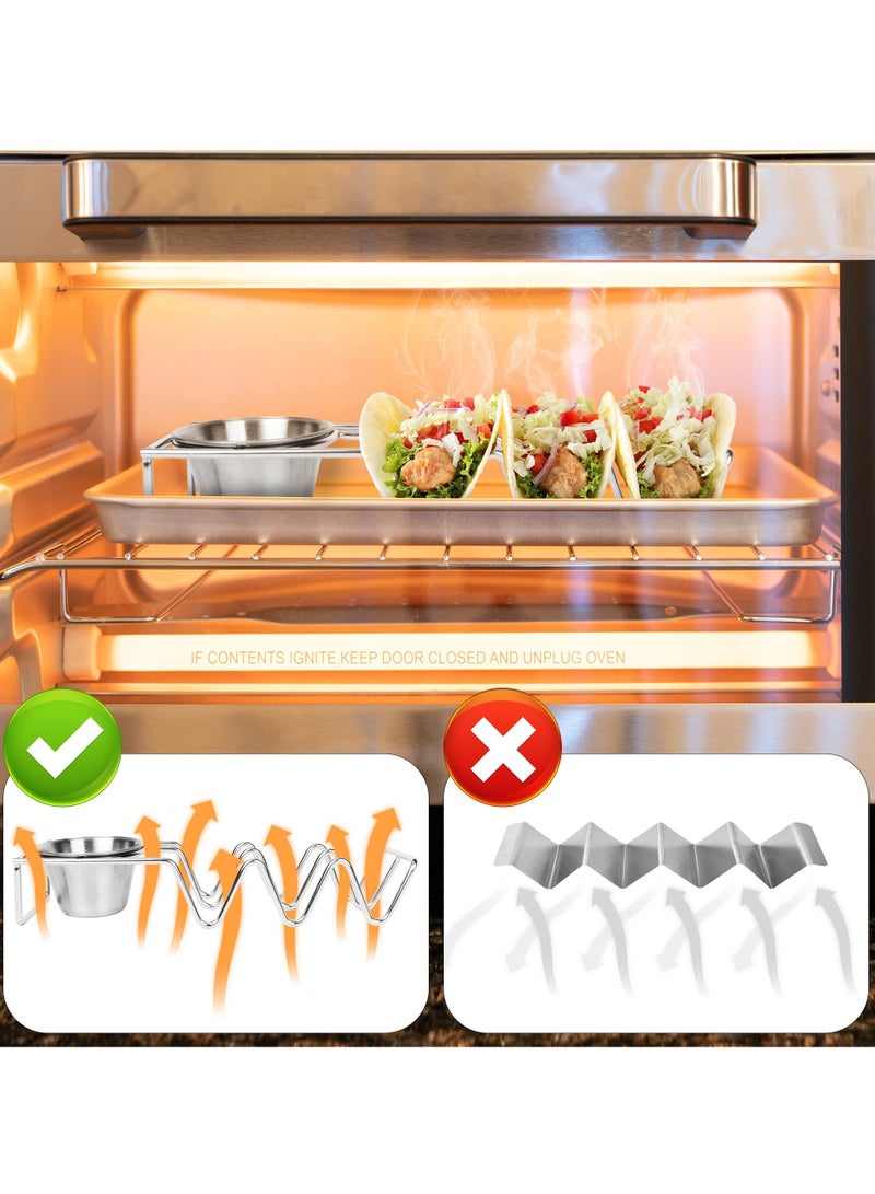 SYOSI Taco Holders with Salad Cups Set of 2, Stainless Steel Taco Shell Stands, Holds 3 Tacos Each, Oven, Dishwasher, and Grill Safe, Taco Tray Plates for Taco Bar Accessories - Image 4