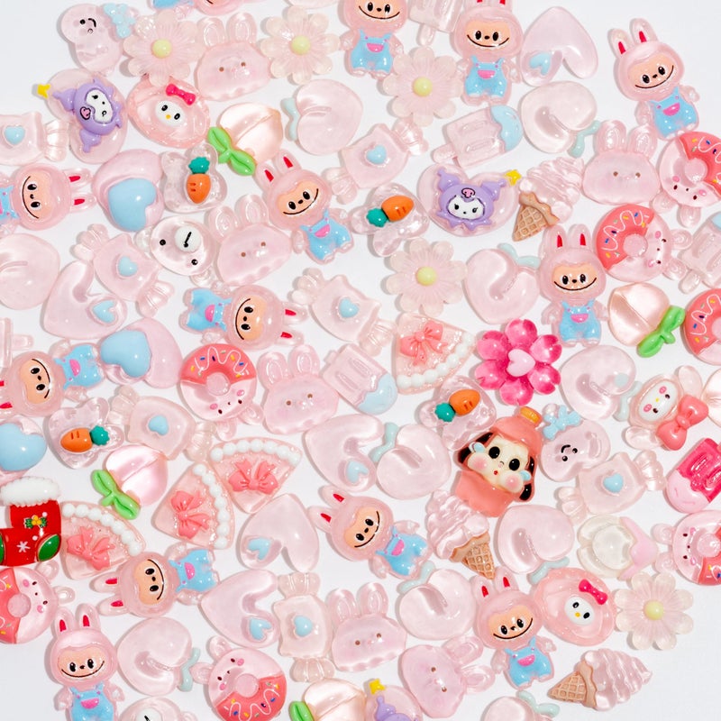 Decoden Charms 100PCS Mixed Kawaii Flatback Resin Charms for Crafts, Cabochon for DIY Projects, Slime Charm, Resin Art, Scrapbooking, Phone Case & Accessories (Light Pink) - Image 4