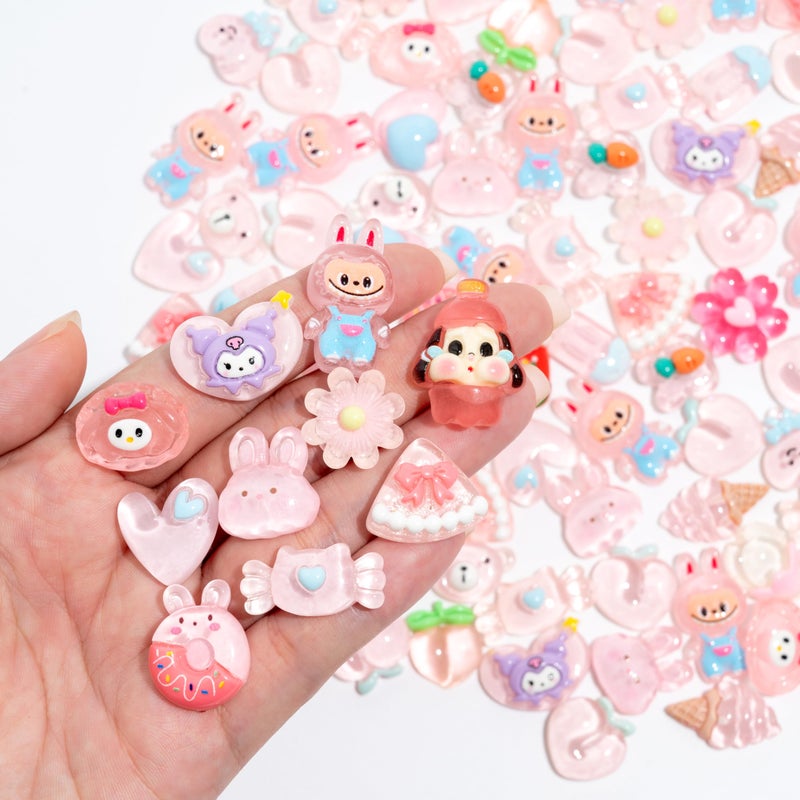 Decoden Charms 100PCS Mixed Kawaii Flatback Resin Charms for Crafts, Cabochon for DIY Projects, Slime Charm, Resin Art, Scrapbooking, Phone Case & Accessories (Light Pink) - Image 3