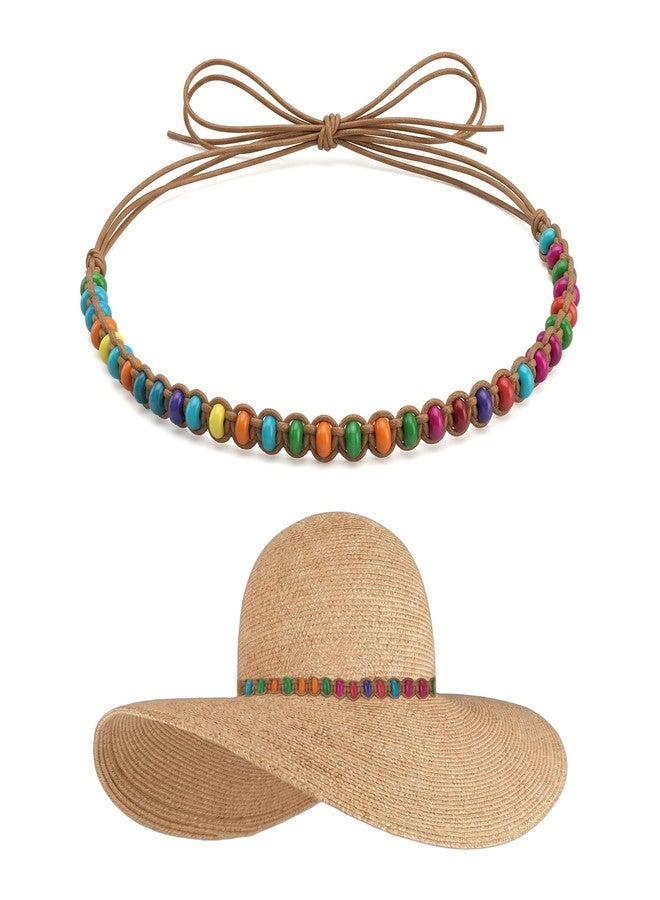 ZGGAZCA Hat Bands for Women Straw Hats Universal Colorful Beaded Cowboy Hatbands with Ribbon Decorations Western Style Belt Band for Hats Decorative Replacement Hat Bands for Womens Men - Image 1