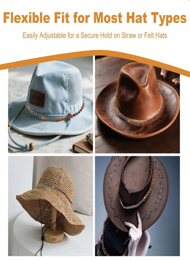 ZGGAZCA Hat Bands for Women Straw Hats Universal Colorful Beaded Cowboy Hatbands with Ribbon Decorations Western Style Belt Band for Hats Decorative Replacement Hat Bands for Womens Men - Image 5
