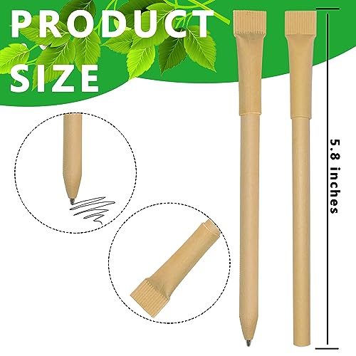 lyforx 100pcs Kraft Paper Barrel Writing Pen Eco-Friendly Pens Cardboard Pens Black Ink - Image 2