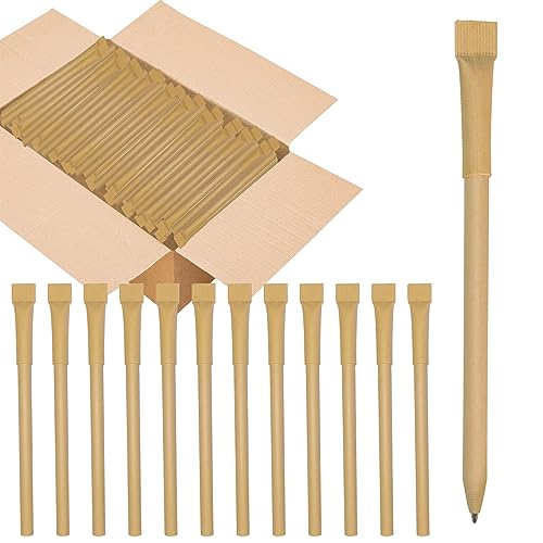 lyforx 100pcs Kraft Paper Barrel Writing Pen Eco-Friendly Pens Cardboard Pens Black Ink - Image 1