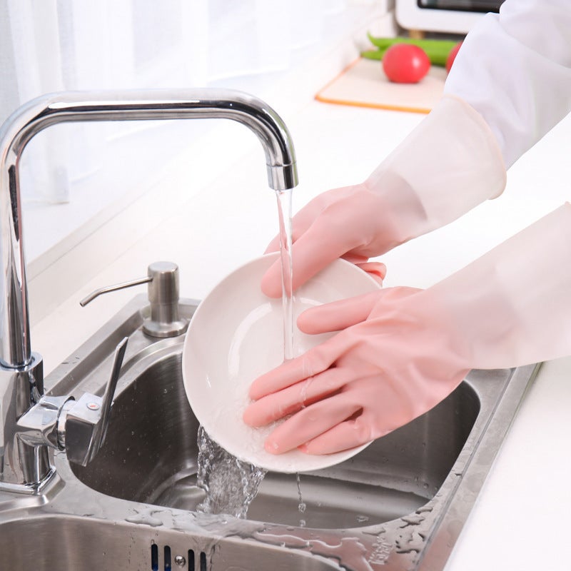 Durable Kitchen Cleaning Rubber Latex Gloves Waterproof Plastic Household Gloves For Dishwashing Laundry Housework For Women Gradient powder 