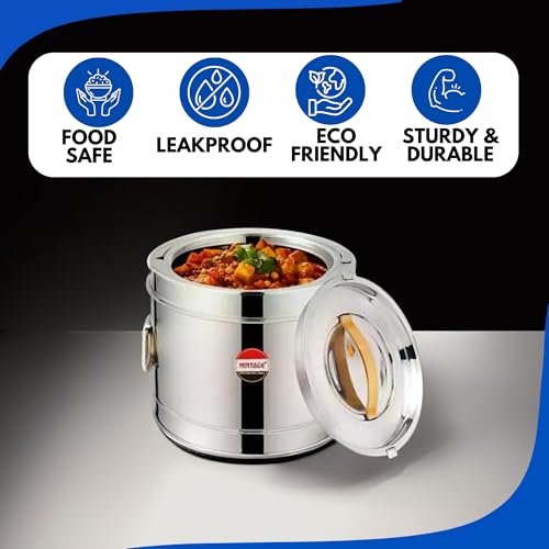 Mintage Sambar Pot Stainless Steel 5 Liters | Casserole With Lid and Side Handles for Cooking | Canteen & Hotel Container | Biryani Box Puff Insulated Hot & Cold - Image 5
